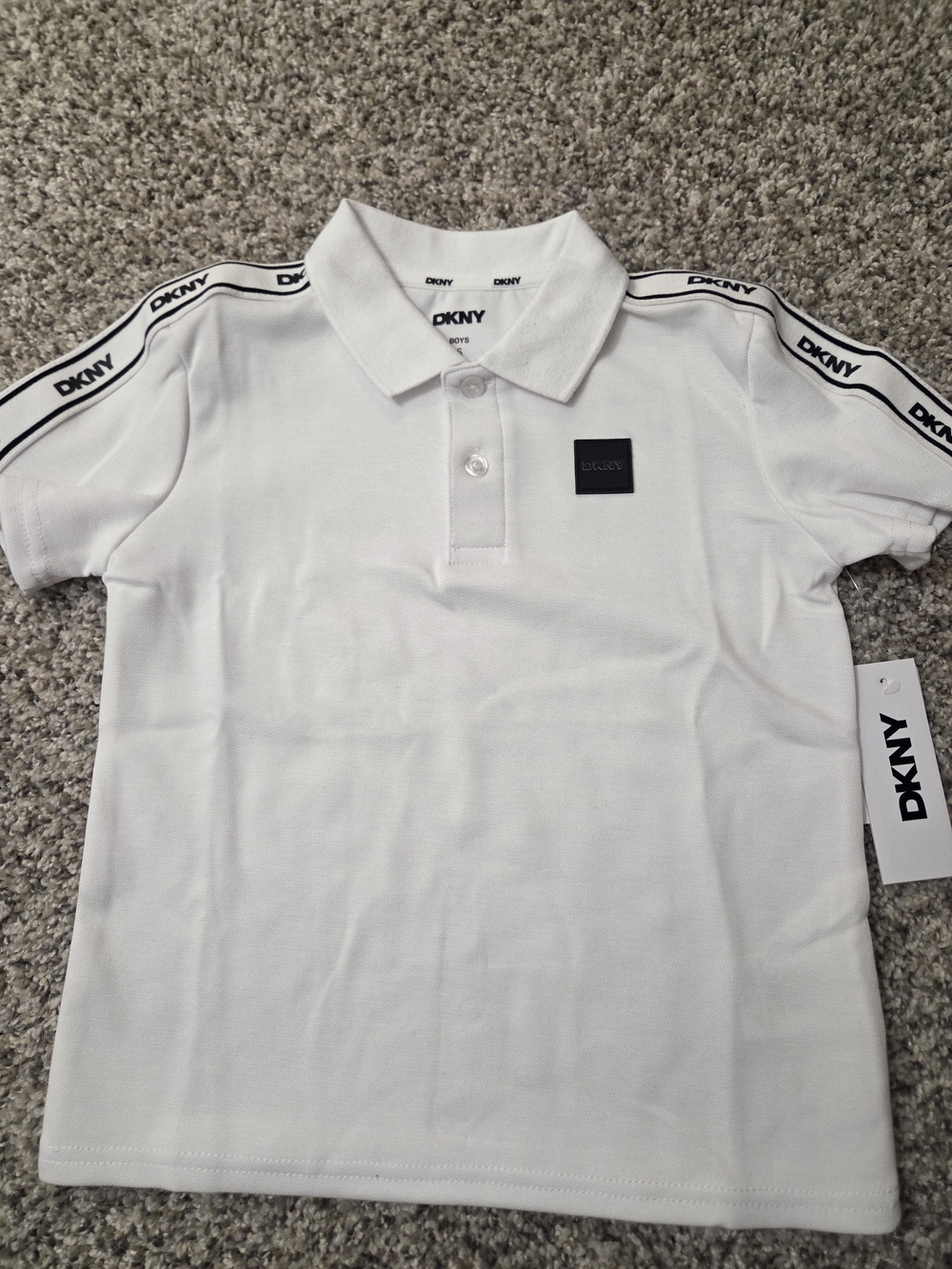 DKNY White Polo with Logo Shoulder Tape